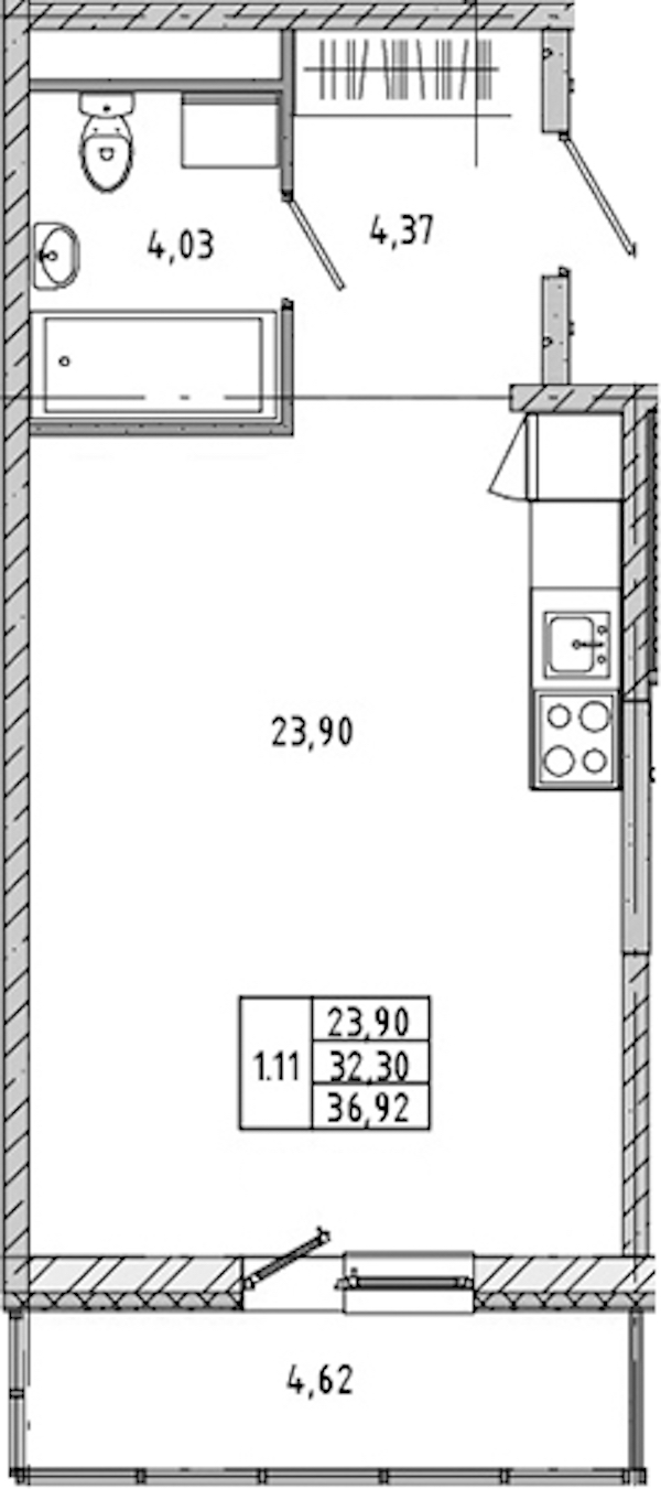 Квартира студия 33.21 м², 5/17 эт., ЖК «Новые горизонты 2»
